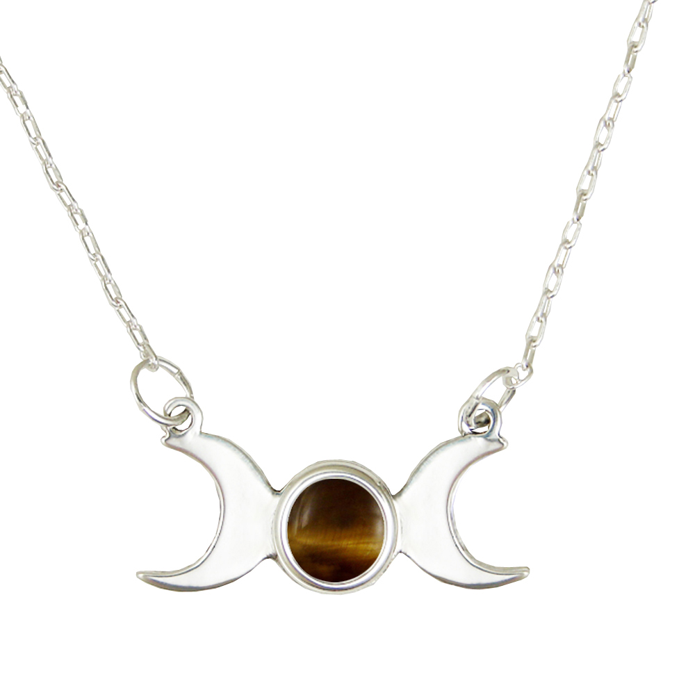 Sterling Silver Moon Phases Necklace With Tiger Eye